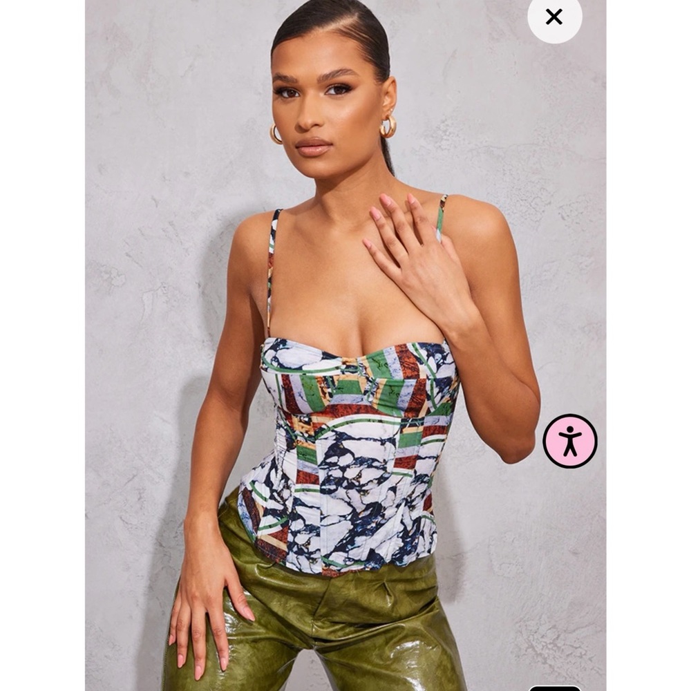 Brown Marble Print Structured Corset Top